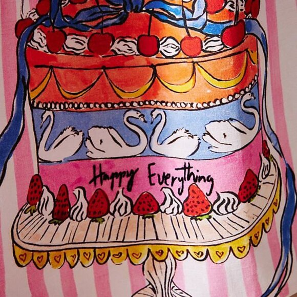 Anthropologie Happy Everything Birthday Cake Pink Stripe Coquette Dish Towel NWT - Picture 3 of 5